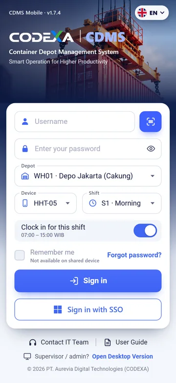 Sign-in screen of the CODEXA | CDMS Android app for field staff